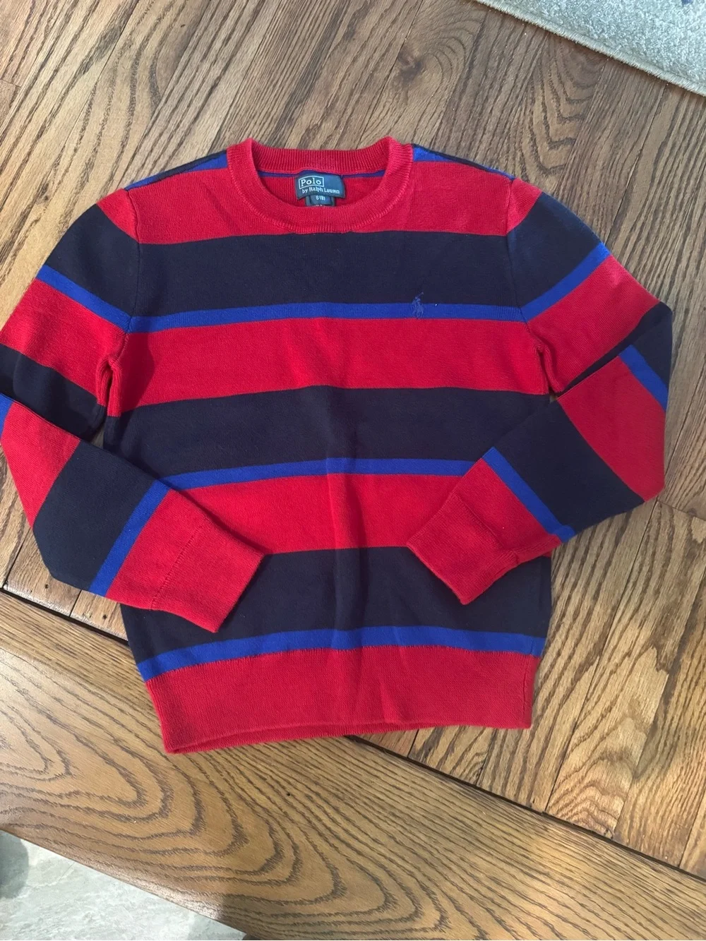 Ralph Lauren Red, Navy & Blue Striped Pullover Boys Size 8 Sweater Cotton
